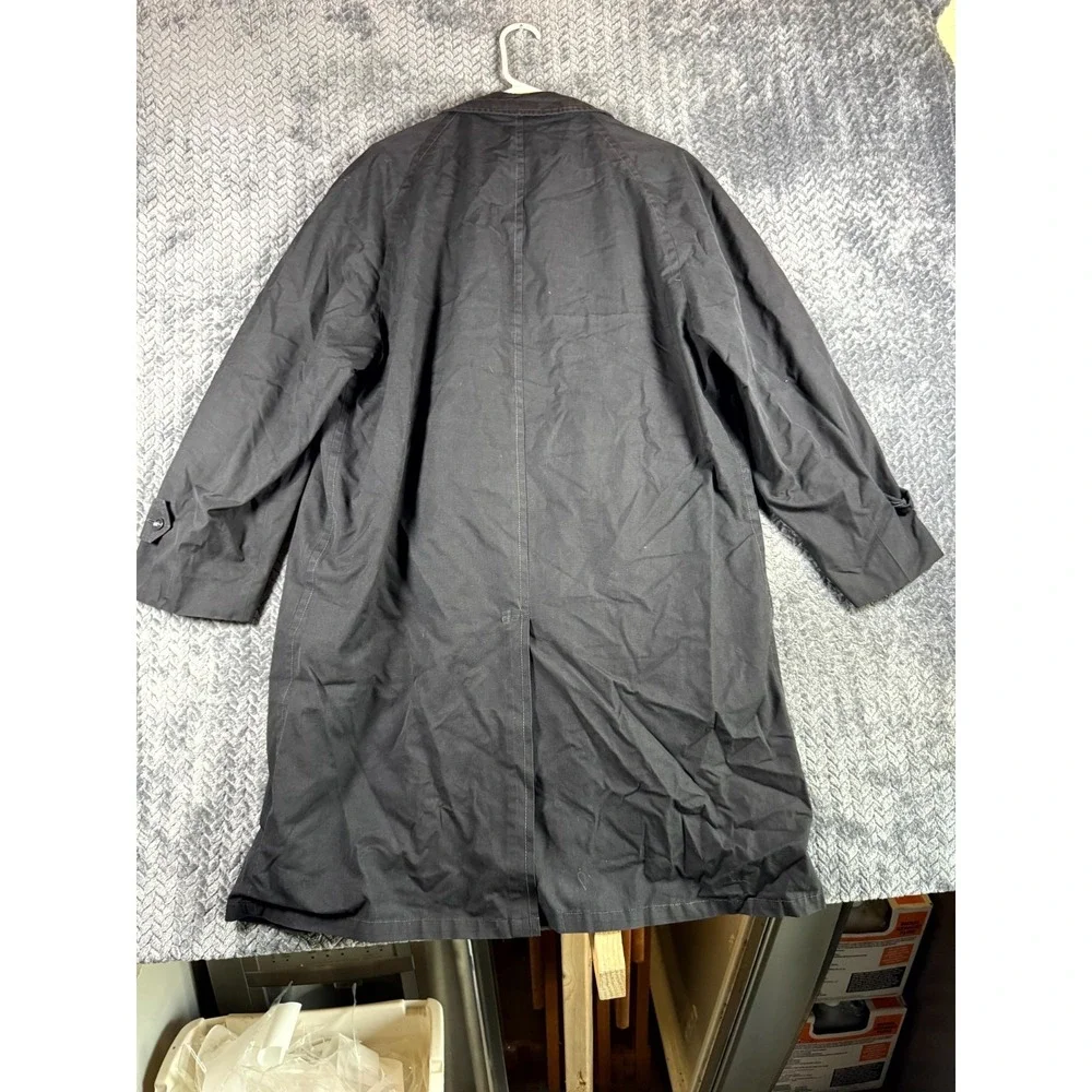 Vintage‎ Plymouth Trench Coat Mens Black Plaid Lined Notch Lapel Single Breasted